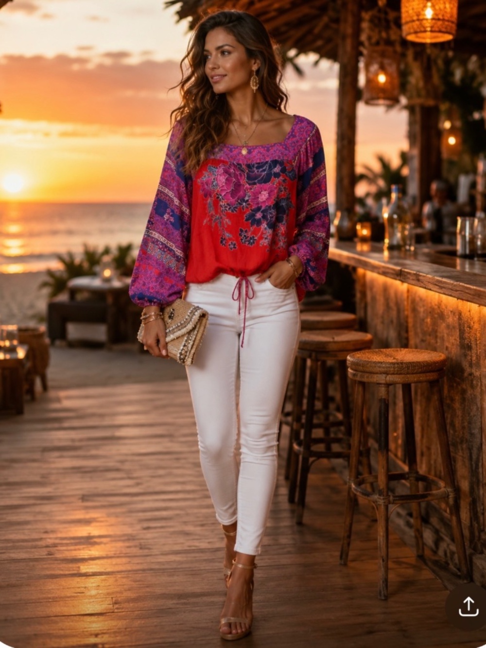 FREE PEOPLE Silk Mix Boho Top